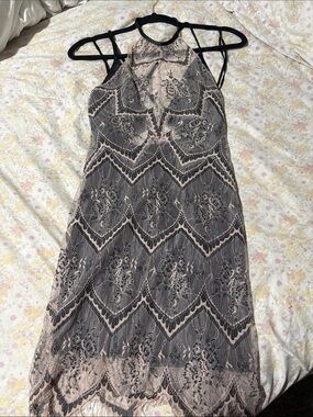 Free People Blush and Black Lace Halter Midi Dress